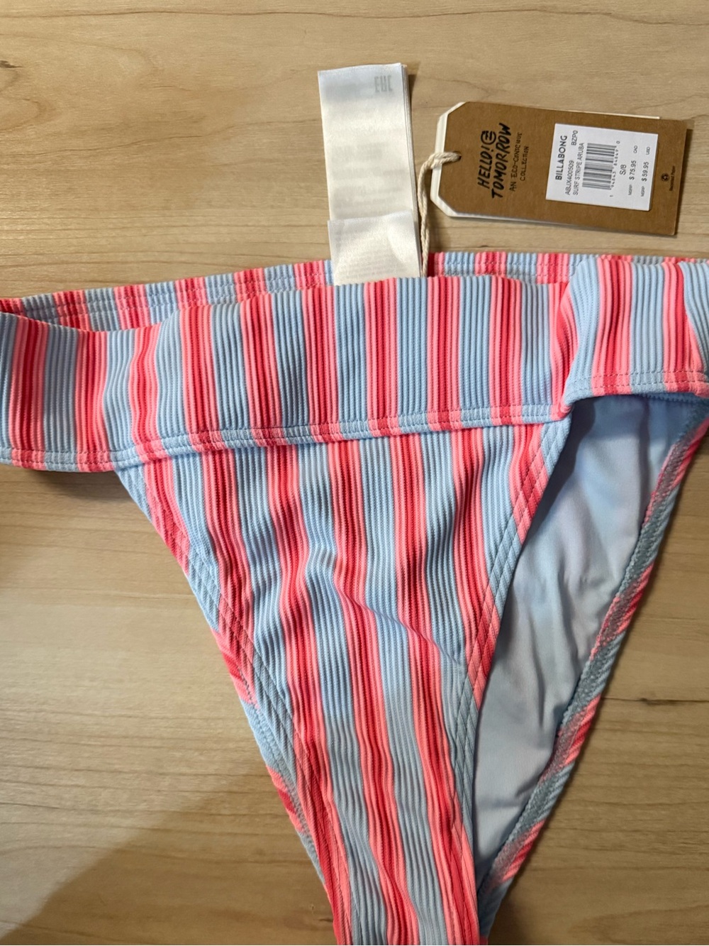 Billabong Coral & Light Blue Striped Ribbed Bikini Bottom Aruba nwt small